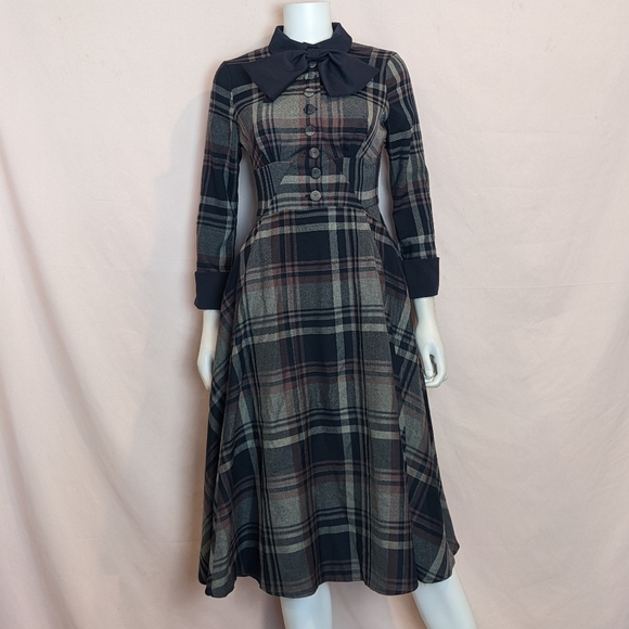 Miss Candyfloss Dresses & Skirts - Miss Candyfloss Christa-Lee Navy Plaid Midi Dress with Pockets
